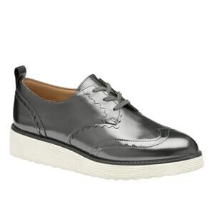 Johnston & Murphy Women's Mitzi Wedge Derby Pewter Metallic Loafers Size 6 NIB